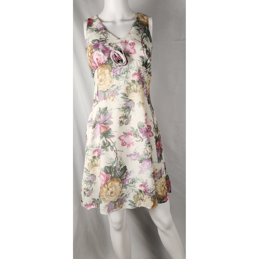 VTG 90s Lira Floral Cottage/Romantic/Classic Sleeveless Fit-Flare Dress L